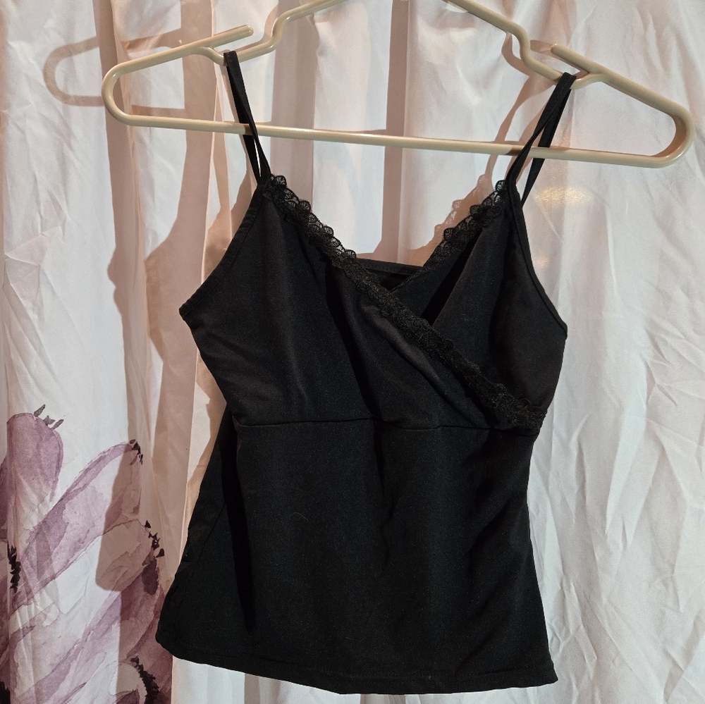 Chic Black Lace Trim Cami Top no tags Small